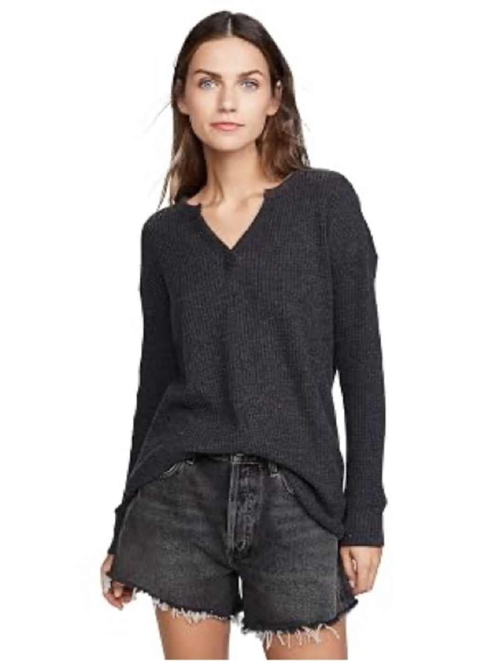 Like New Z Supply Split Neck Thermal in dark gray/charcoal